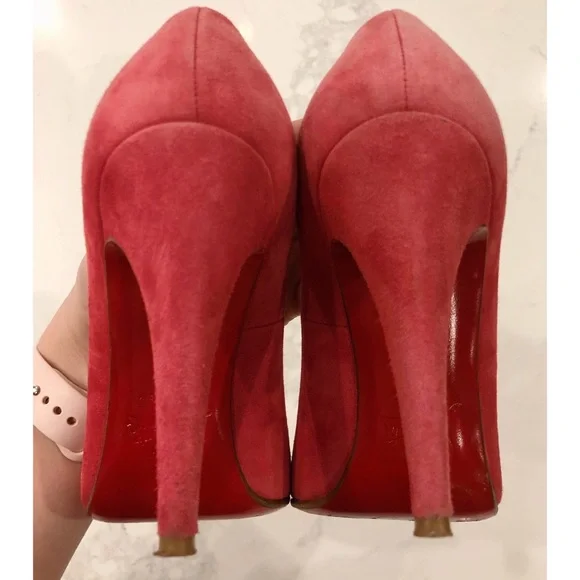 CHRISTIAN LOUBOUTIN Pink Suede “Simple Pumps” SZ 37.5 - Picture 15 of 16
